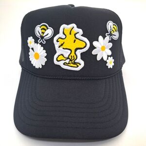 Cute embroidered Patch Foam Trucker Mesh Snapback Cap Hat Black